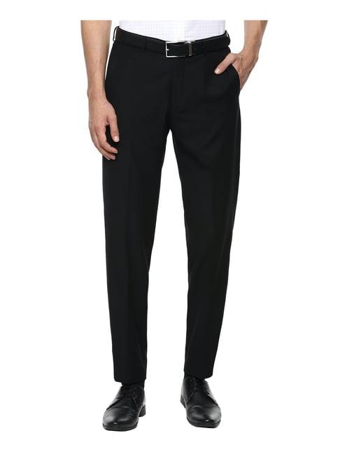 louis philippe black regular fit flat front trousers