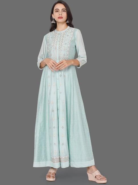 ojas design blue embroidered kurta