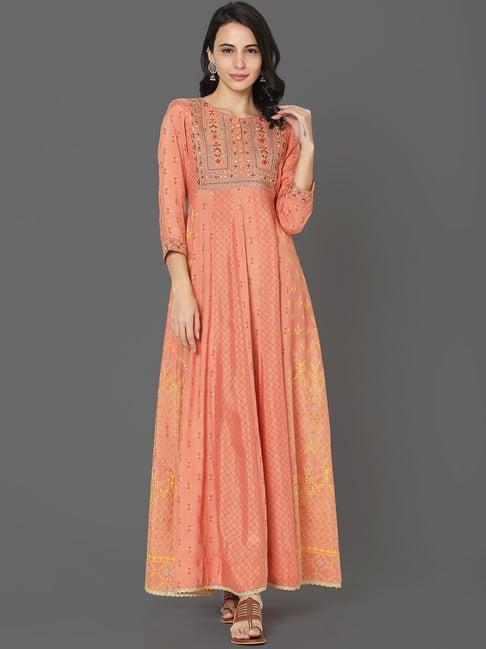 ojas design peach embroidered kurta