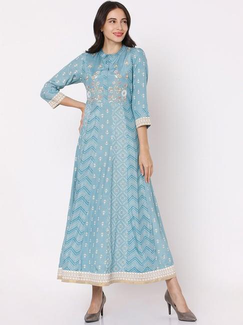 ojas design blue embroidered kurta