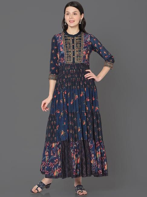 ojas design navy embroidered kurta