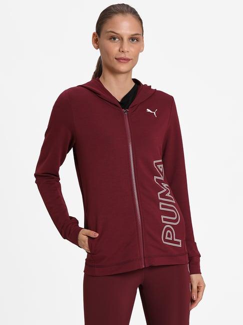 puma maroon full sleeve hooded jacket