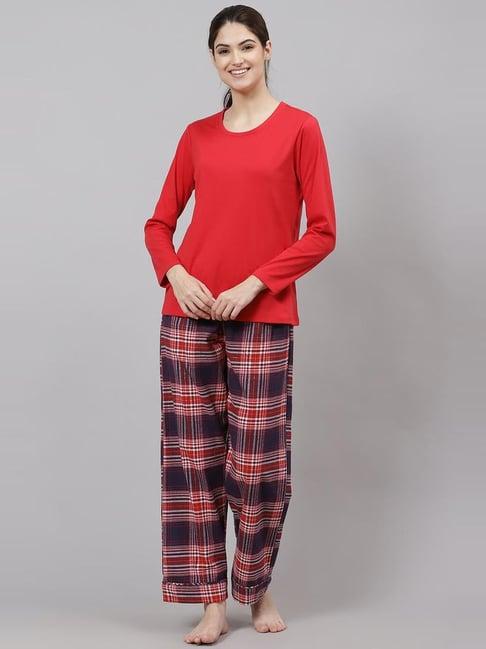 biba red & navy t-shirt & pyjama set with eyemask