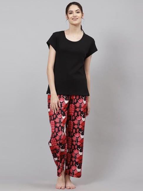 biba black & red t-shirt & pyjama set with eyemask