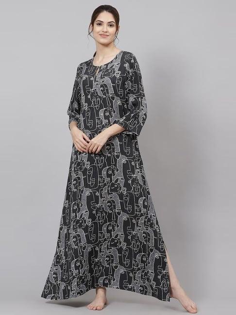 biba black & grey printed nighty with eyemask