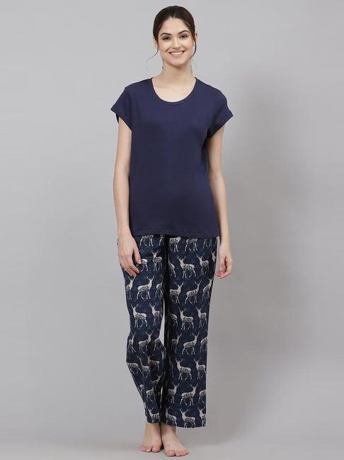 biba navy t-shirt & pyjama set with eyemask