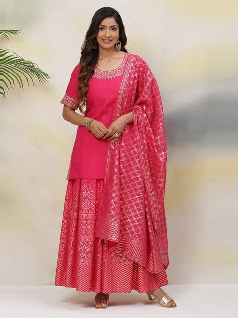 biba pink kurti skirt set with dupatta