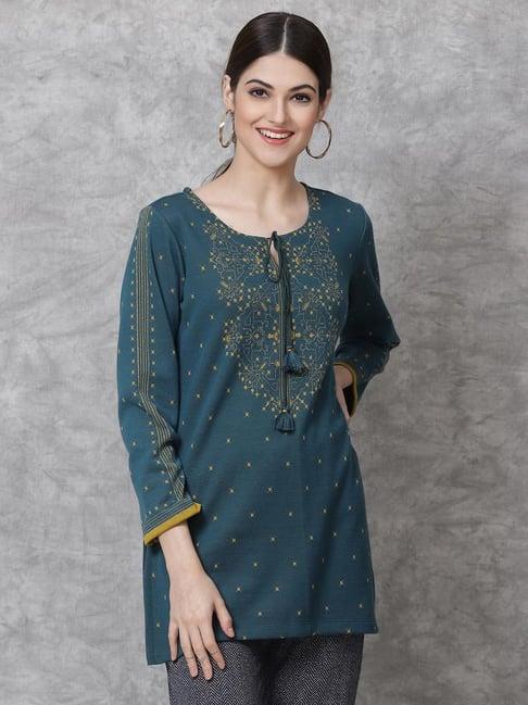 biba blue printed straight kurti