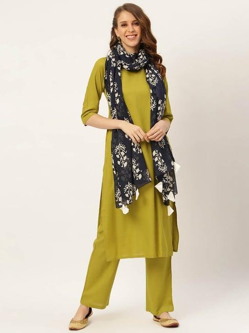 rustorange olive kurta & shalwar set with dupatta