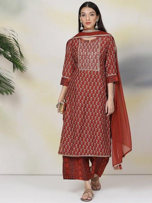 biba terracotta printed suit set