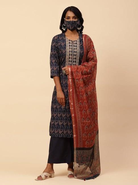 biba indigo printed suit set