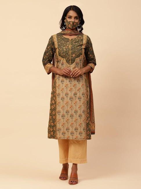 biba khaki printed suit set