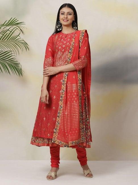 biba red printed suit set