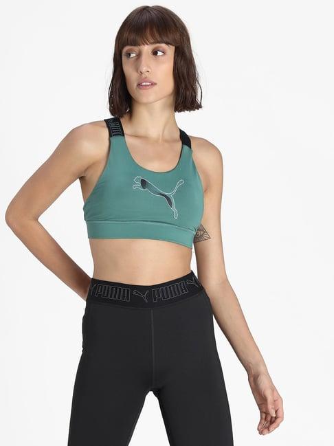 puma green round neck sports bra