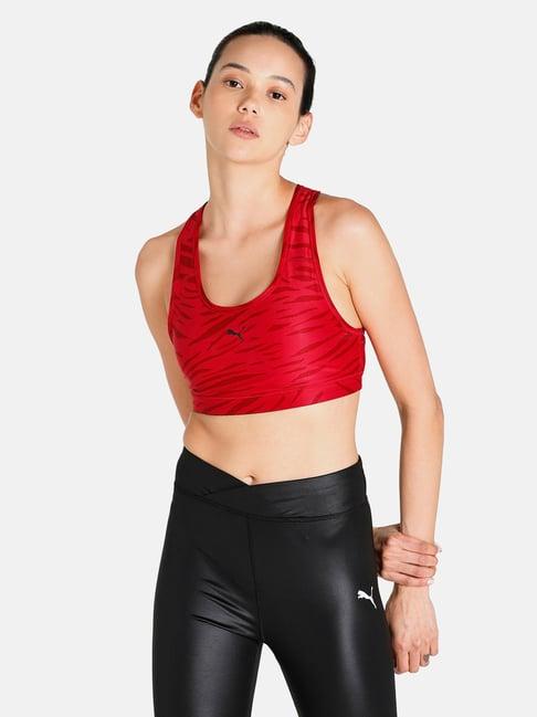 puma red scoop neck sports bra