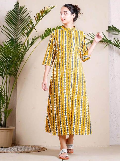 rustorange yellow stone printed shirt dress