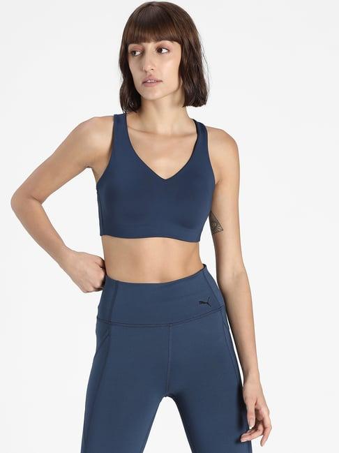 puma blue v neck sports bra