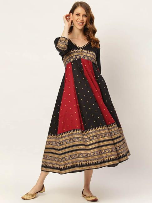 rustorange black & maroon long kalidaar dress