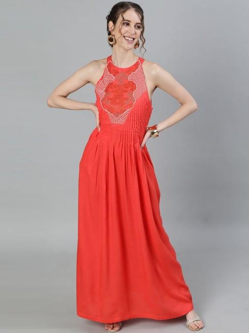 ishin peach embellished maxi dress