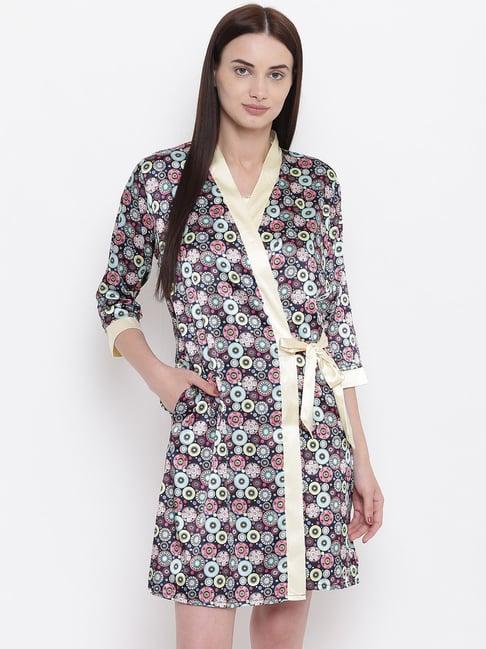 sweet dreams multicolor printed night dress with robe