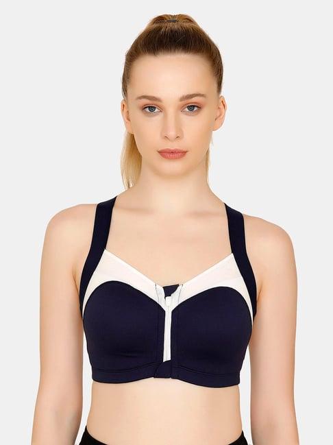 zelocity by zivame navy & white wireless padded sports bra