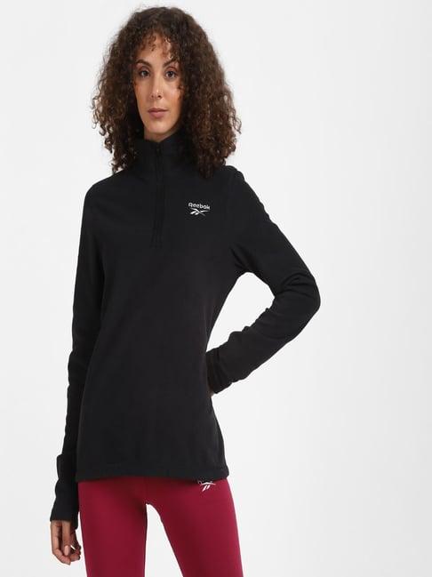 reebok black slim fit ow flc q zip jacket