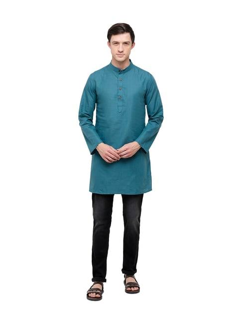 cavallo by linen club teal full sleeves kurta