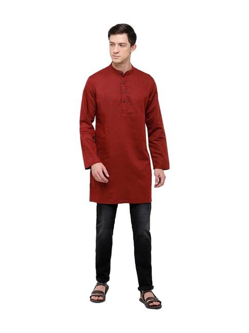 cavallo by linen club red full sleeves kurta