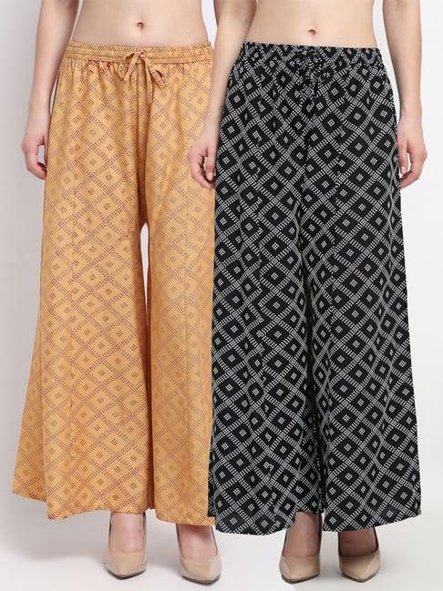 gracit beige & black printed palazzos - pack of 2