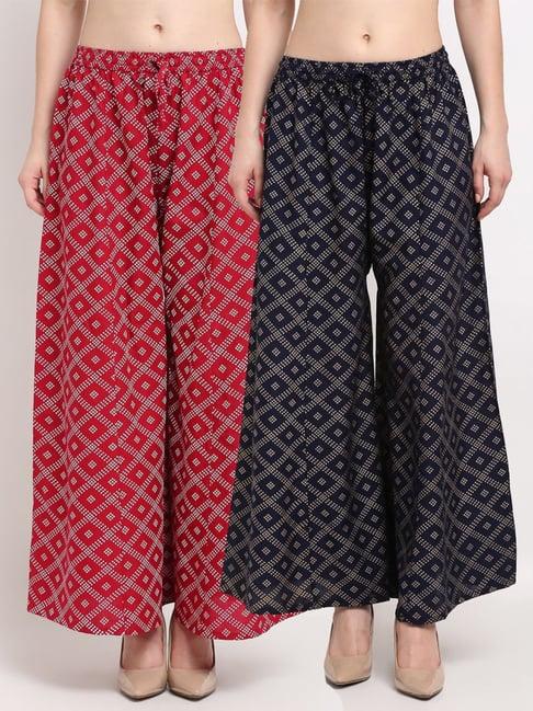 gracit maroon & navy printed palazzos - pack of 2