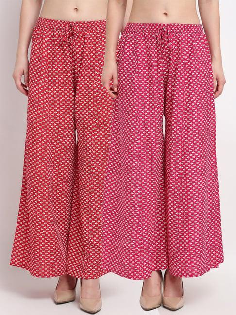 gracit red & pink printed palazzos - pack of 2