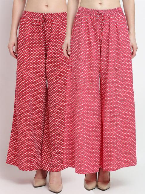 gracit red & pink printed palazzos - pack of 2