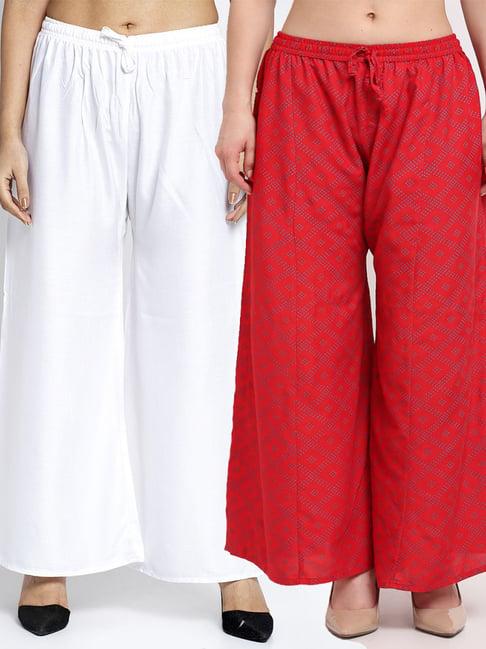 gracit white & red flared fit palazzos - pack of 2