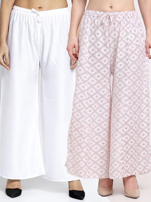 gracit white flared fit palazzos - pack of 2