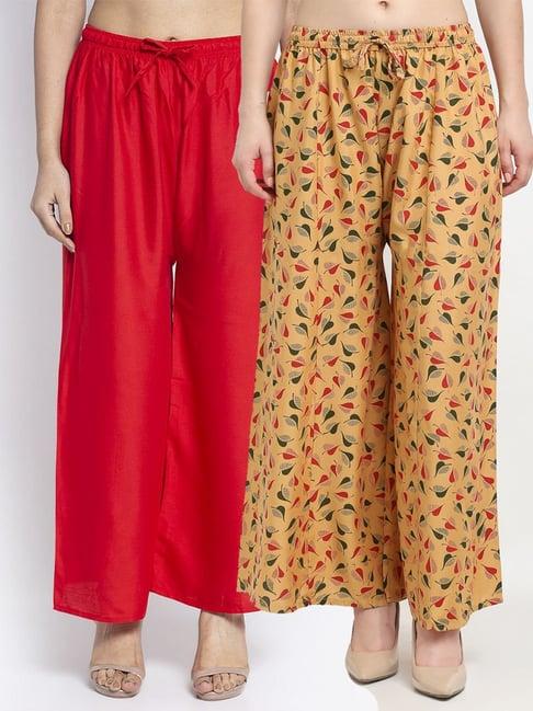 gracit red & beige flared fit palazzos - pack of 2