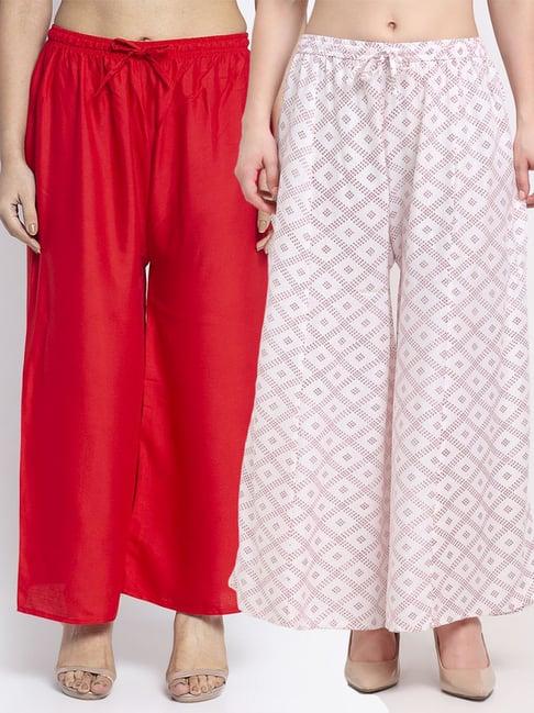 gracit red & white flared fit palazzos - pack of 2