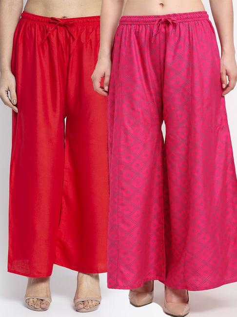 gracit red & pink flared fit palazzos - pack of 2