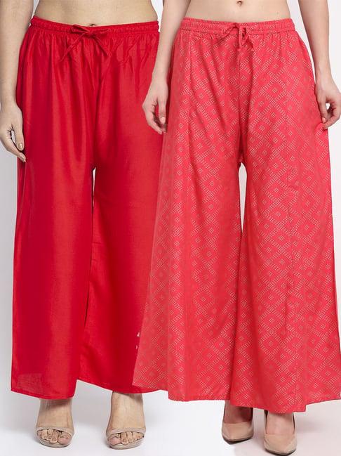 gracit red & pink flared fit palazzos - pack of 2