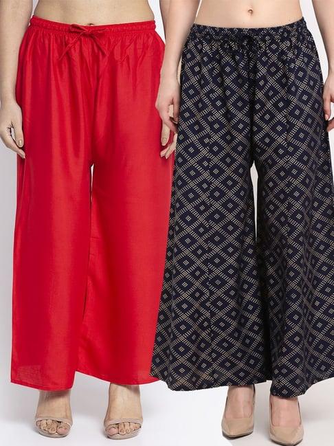 gracit red & navy flared fit palazzos - pack of 2