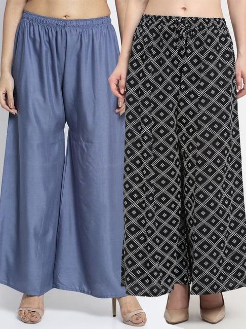 gracit grey & black flared fit palazzos - pack of 2