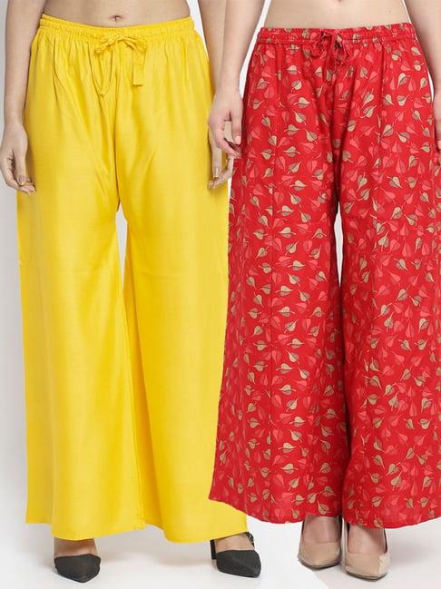 gracit yellow & red flared fit palazzos - pack of 2