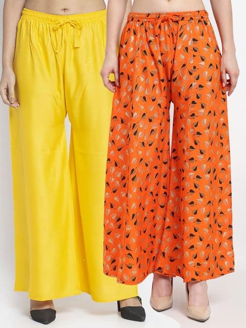 gracit yellow & orange flared fit palazzos - pack of 2