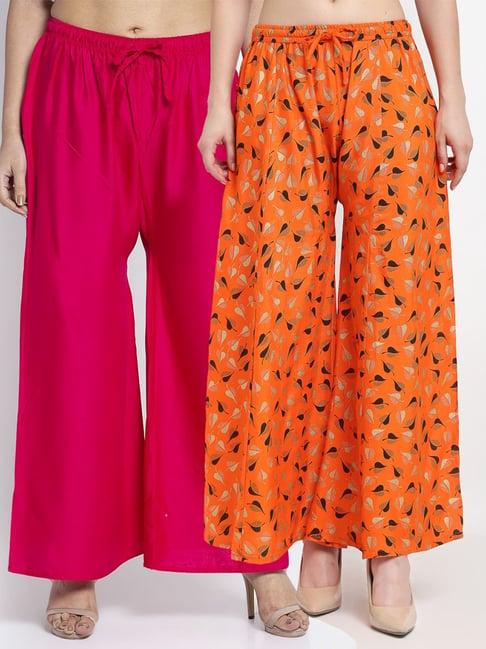 gracit pink & orange flared fit palazzos - pack of 2