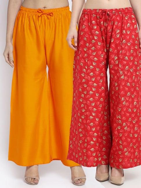 gracit orange & red flared fit palazzos - pack of 2