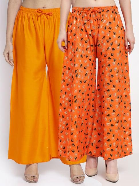 gracit orange flared fit palazzos - pack of 2