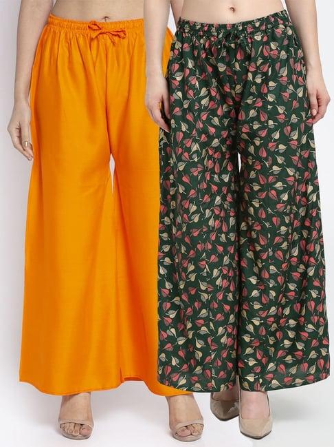 gracit orange & green flared fit palazzos - pack of 2