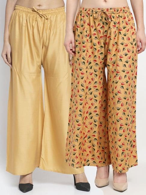 gracit beige flared fit palazzos - pack of 2