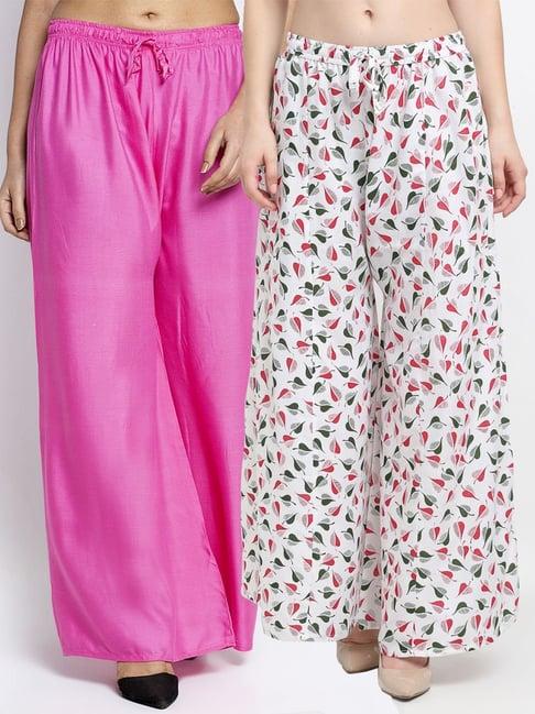 gracit pink & white flared fit palazzos - pack of 2