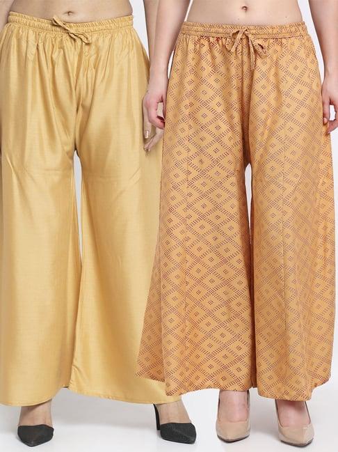 gracit beige flared fit palazzos - pack of 2