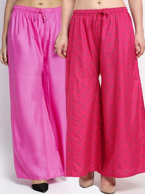 gracit pink flared fit palazzos - pack of 2